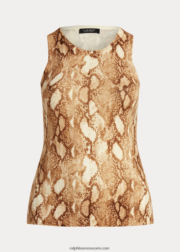 Ralph Lauren naiset käärmeennahkakuvioinen puuvillasekoitettu toppi 0Z24ZR4767 kerma multi