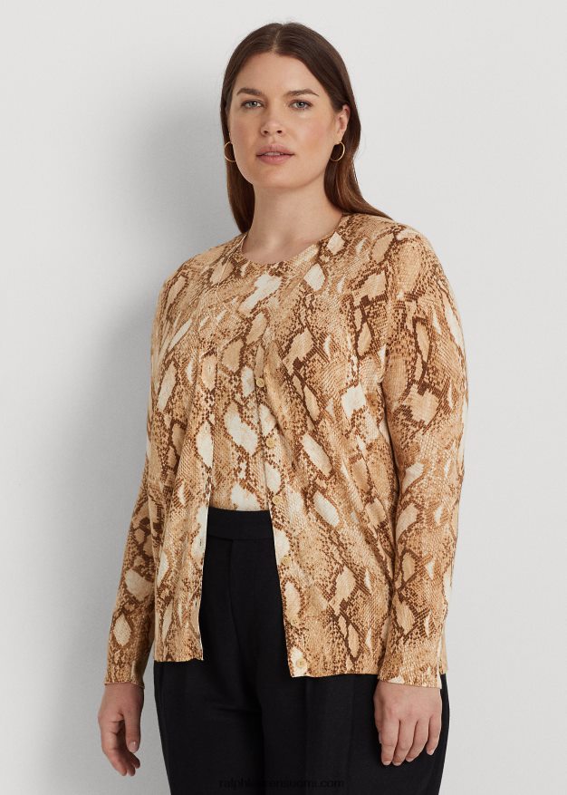 Ralph Lauren naiset käärmeennahkakuvioinen puuvillasekoitettu toppi 0Z24ZR4767 kerma multi