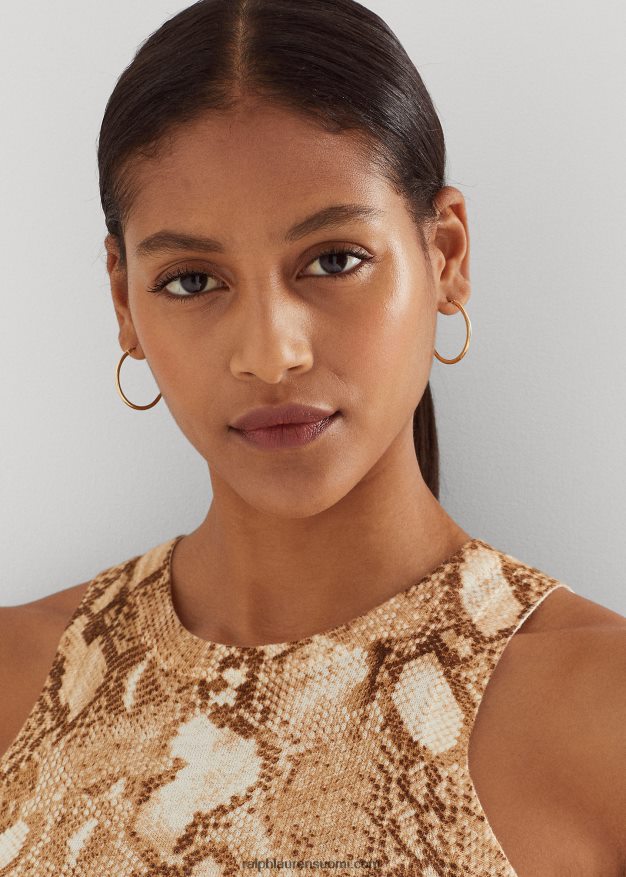 Ralph Lauren naiset käärmeennahkakuvioinen puuvillasekoitettu toppi 0Z24ZR4896 kerma multi