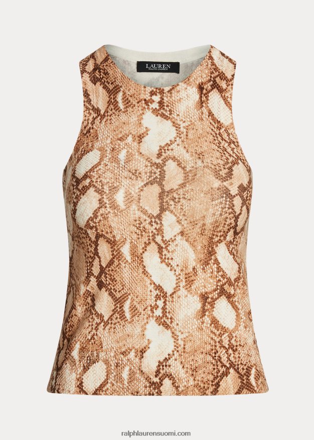 Ralph Lauren naiset käärmeennahkakuvioinen puuvillasekoitettu toppi 0Z24ZR9508 kerma multi
