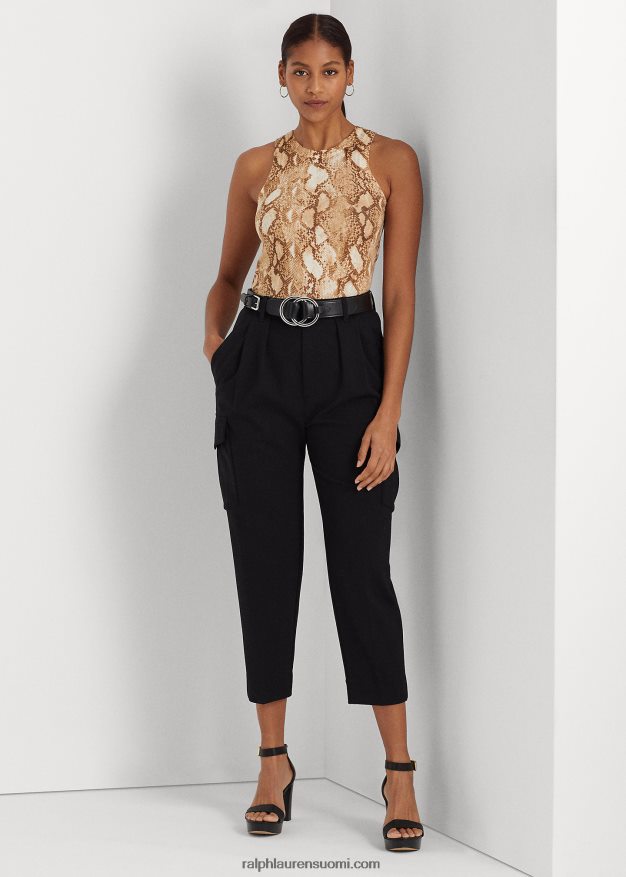 Ralph Lauren naiset käärmeennahkakuvioinen puuvillasekoitettu toppi 0Z24ZR9508 kerma multi