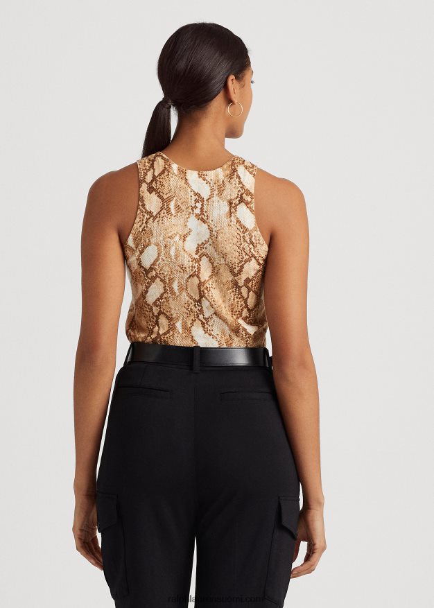 Ralph Lauren naiset käärmeennahkakuvioinen puuvillasekoitettu toppi 0Z24ZR9508 kerma multi