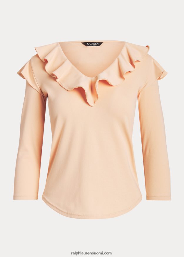 Ralph Lauren naiset röyhelöinen, joustava puuvillainen v-pääntiepusero 0Z24ZR4036 vaaleanpunainen