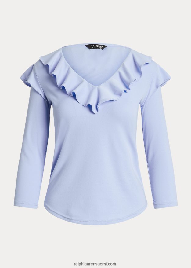 Ralph Lauren naiset röyhelöinen, joustava puuvillainen v-pääntiepusero 0Z24ZR4037 kivinen sininen
