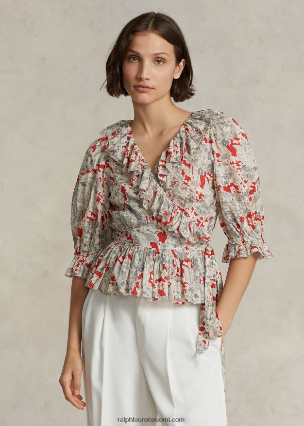 Ralph Lauren naiset röyhelöinen kukkainen puuvillainen kääretoppi 0Z24ZR3182 basilika kukkainen