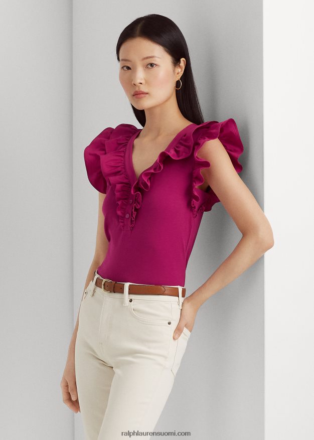 Ralph Lauren naiset röyhelöinen puuvillainen hihaton toppi 0Z24ZR3784 fuksia marja