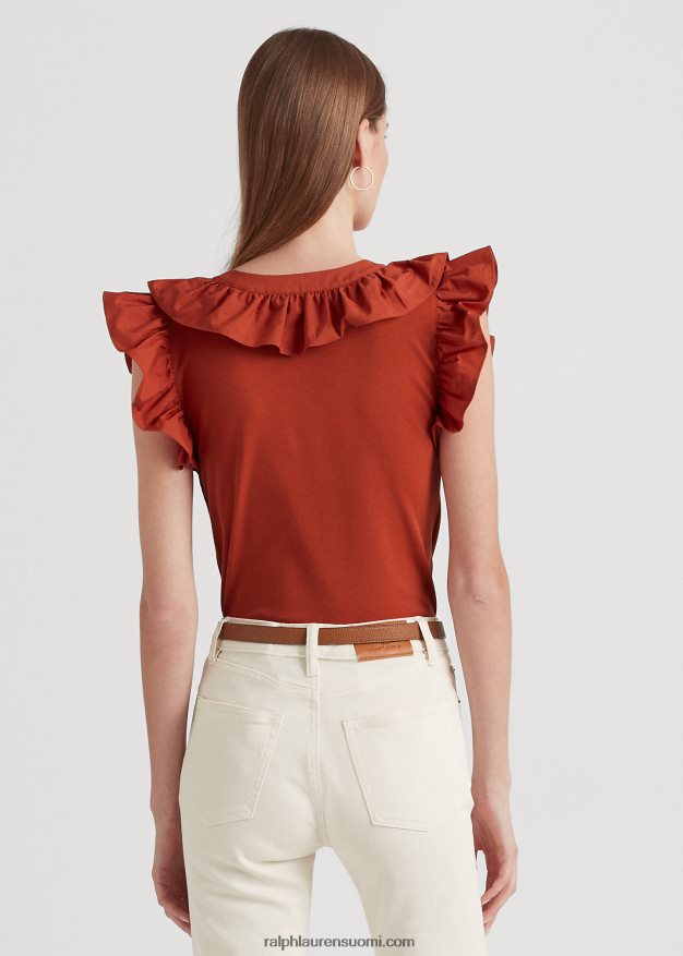 Ralph Lauren naiset röyhelöinen puuvillainen hihaton toppi 0Z24ZR3785 punainen aurinkokivi