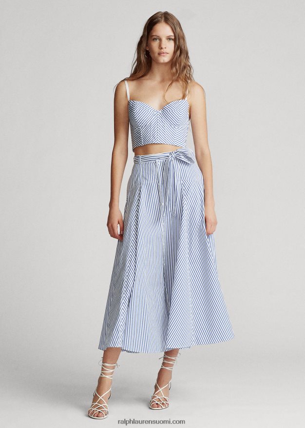 Ralph Lauren naiset raidallinen puuvillaleikkaus toppi 0Z24ZR3004