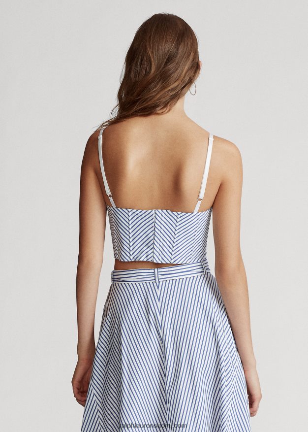 Ralph Lauren naiset raidallinen puuvillaleikkaus toppi 0Z24ZR3004