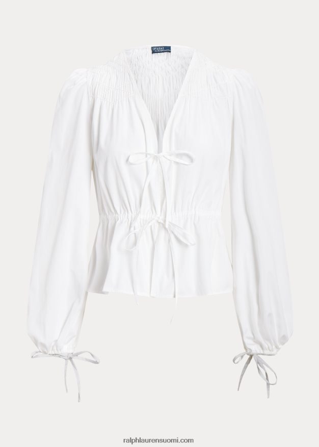 Ralph Lauren naiset smokkinauhallinen peplum-puuvillapusero 0Z24ZR3033 valkoinen