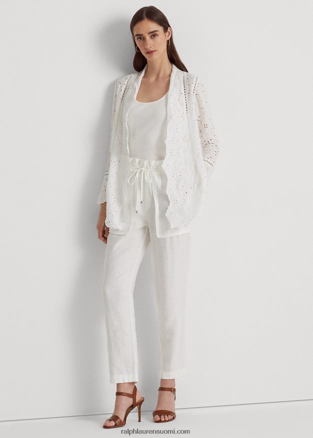 Ralph Lauren naiset silmukainen pellavaliina 0Z24ZR3902 valkoinen