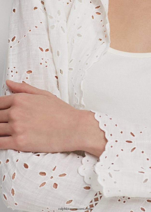 Ralph Lauren naiset silmukainen pellavaliina 0Z24ZR3902 valkoinen