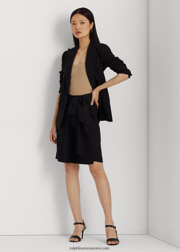 Ralph Lauren naiset edessä solmittava pellava-sekoitetoimikas lyhyt 0Z24ZR3935 musta
