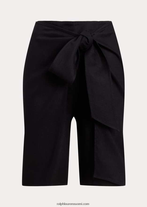 Ralph Lauren naiset edessä solmittava pellava-sekoitetoimikas lyhyt 0Z24ZR3935 musta