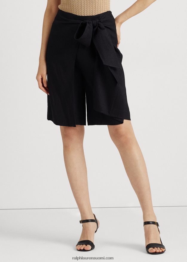 Ralph Lauren naiset edessä solmittava pellava-sekoitetoimikas lyhyt 0Z24ZR3935 musta
