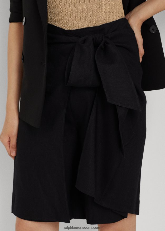 Ralph Lauren naiset edessä solmittava pellava-sekoitetoimikas lyhyt 0Z24ZR3935 musta