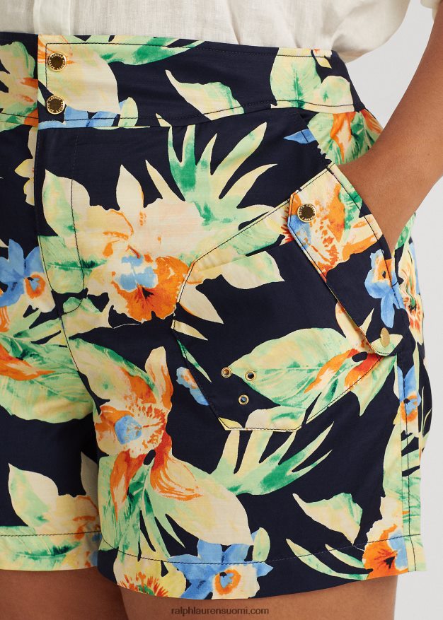 Ralph Lauren naiset kukkashantung lyhyt 0Z24ZR4794 laivasto multi