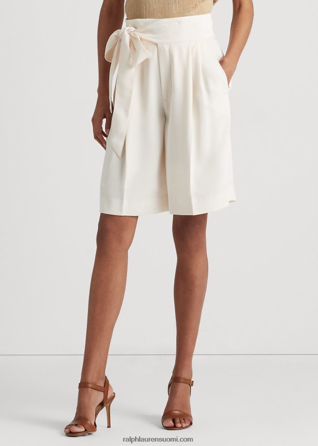 Ralph Lauren naiset laskostettu georgette leveä jalka lyhyt 0Z24ZR4029 mascarpone-kermaa