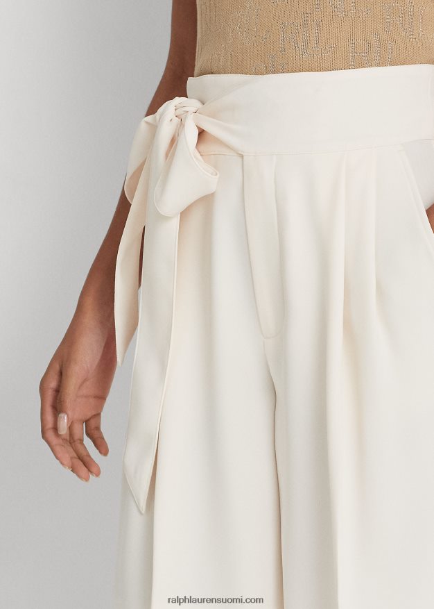 Ralph Lauren naiset laskostettu georgette leveä jalka lyhyt 0Z24ZR4029 mascarpone-kermaa