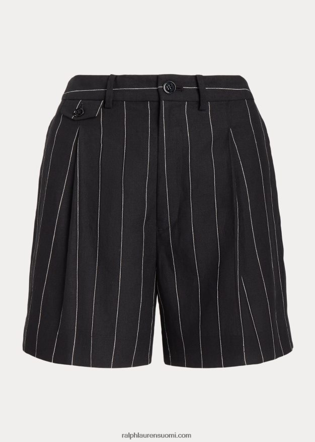 Ralph Lauren naiset neularaidallinen laskostettu pellava lyhyt 0Z24ZR3879 musta/kerma