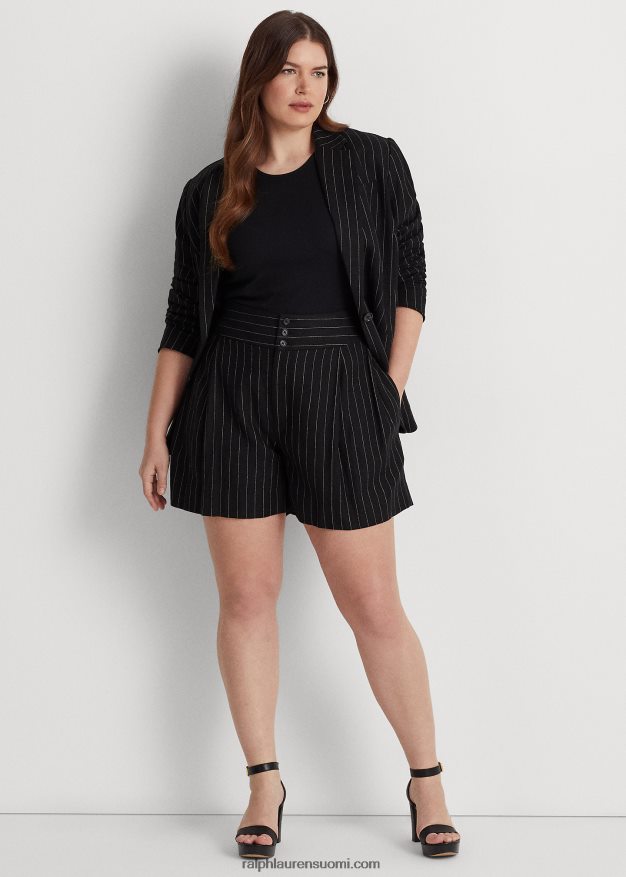 Ralph Lauren naiset neularaidallinen laskostettu pellava lyhyt 0Z24ZR4569 musta/kerma