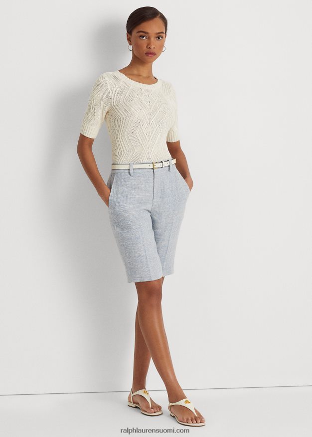 Ralph Lauren naiset pellavasekoite lyhyt 0Z24ZR3987 vaaleansininen/kermanvärinen multi