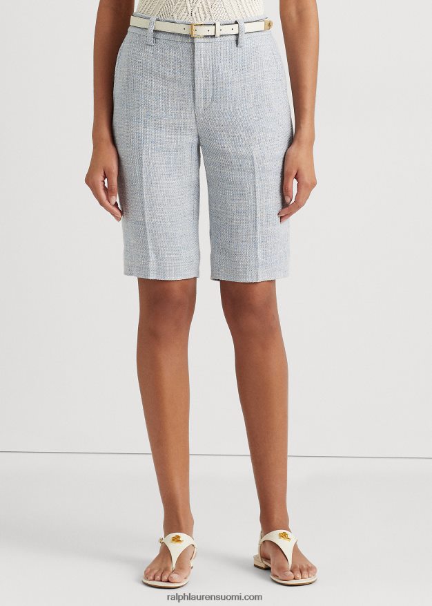 Ralph Lauren naiset pellavasekoite lyhyt 0Z24ZR3987 vaaleansininen/kermanvärinen multi