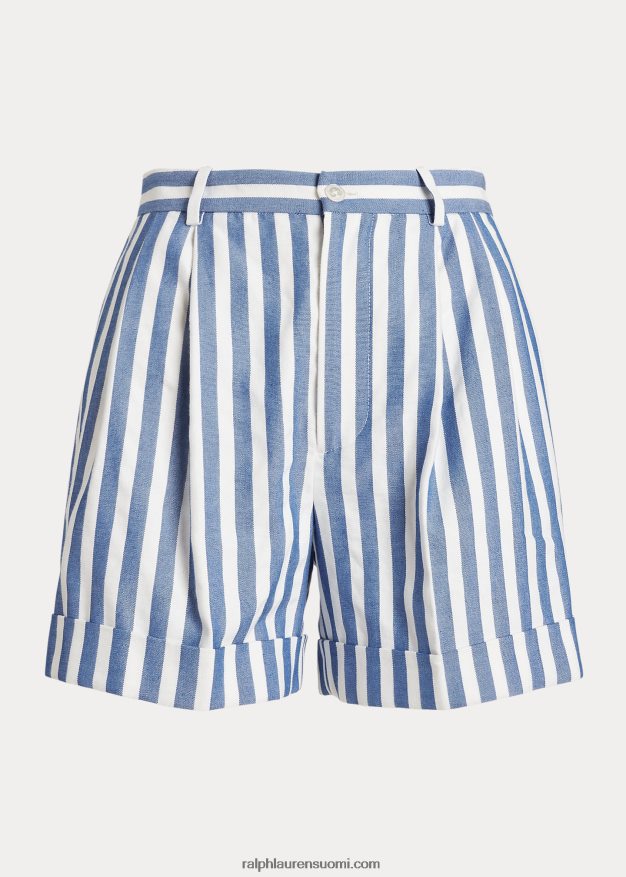 Ralph Lauren naiset raidallinen laskostettu pellava-puuvilla Dobby lyhyt 0Z24ZR3058 sininen/valkoinen markiisin raita