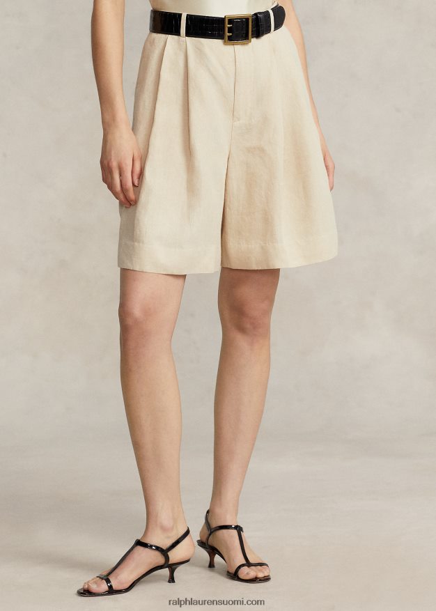 Ralph Lauren naiset rento malli pitkä laskostettu pellava lyhyt 0Z24ZR2917 perushiekka