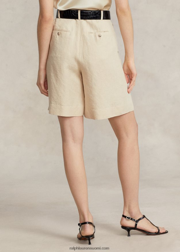 Ralph Lauren naiset rento malli pitkä laskostettu pellava lyhyt 0Z24ZR2917 perushiekka