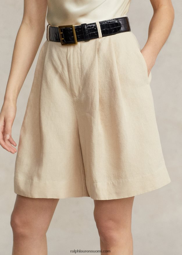 Ralph Lauren naiset rento malli pitkä laskostettu pellava lyhyt 0Z24ZR2917 perushiekka