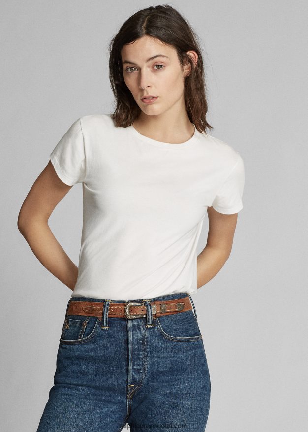 Ralph Lauren naiset crewneck-t-paita puuvillatrikoosta 0Z24ZR9381 valkoinen