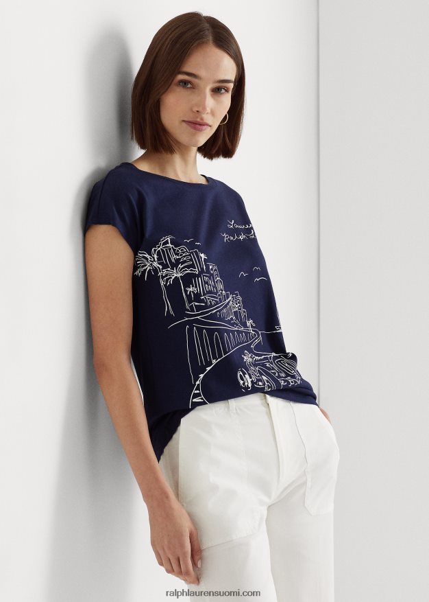 Ralph Lauren naiset graafinen trikoopaita 0Z24ZR9475 hienostunut laivasto