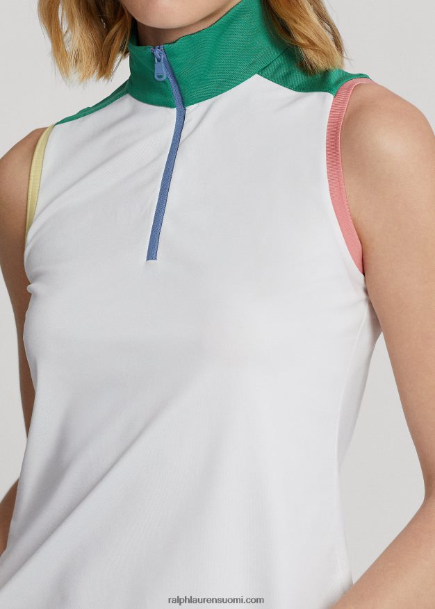 Ralph Lauren naiset hihaton neljännesvetoketjullinen verkkopusero 0Z24ZR3732 keraaminen valkoinen/lauttavihreä