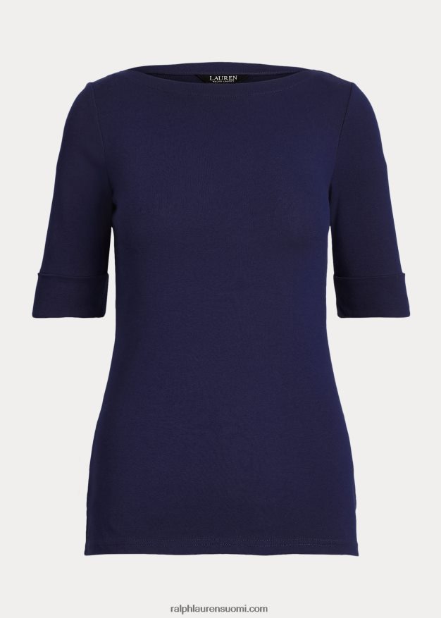 Ralph Lauren naiset joustava puuvillainen boatneck T-paita 0Z24ZR3941 laivasto