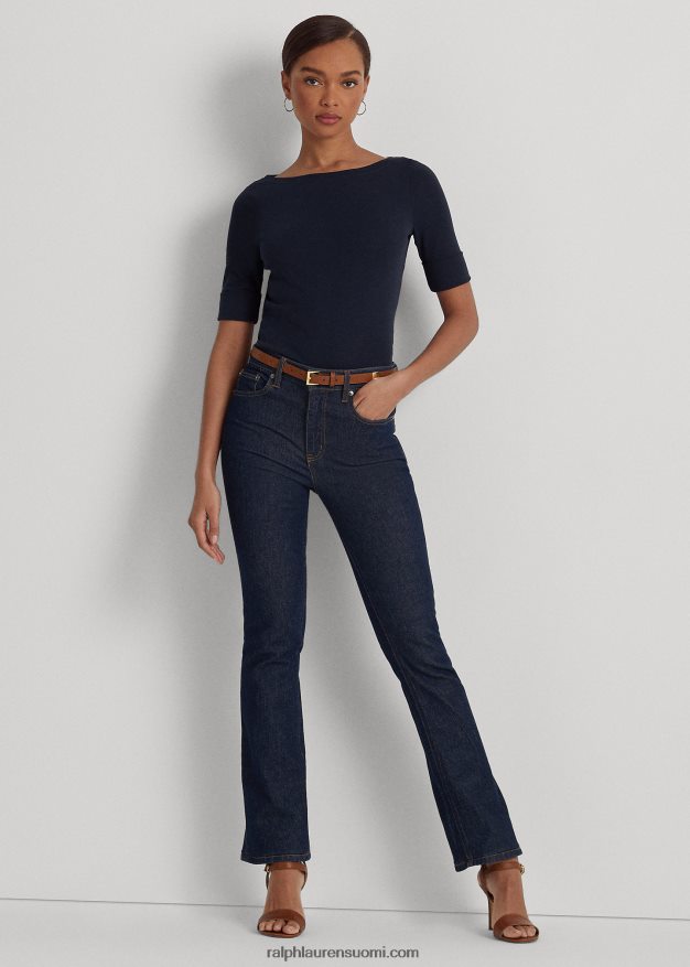 Ralph Lauren naiset joustava puuvillainen boatneck T-paita 0Z24ZR3941 laivasto