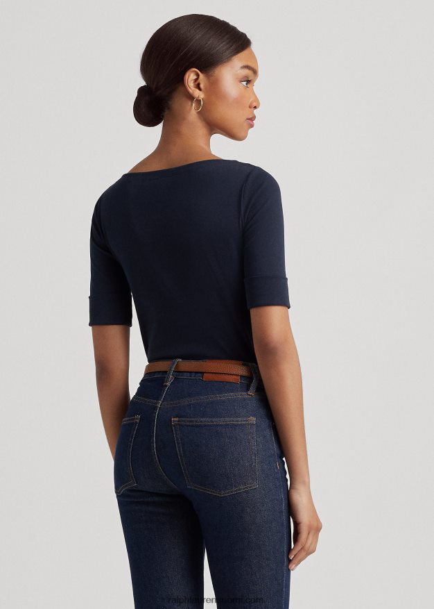 Ralph Lauren naiset joustava puuvillainen boatneck T-paita 0Z24ZR3941 laivasto