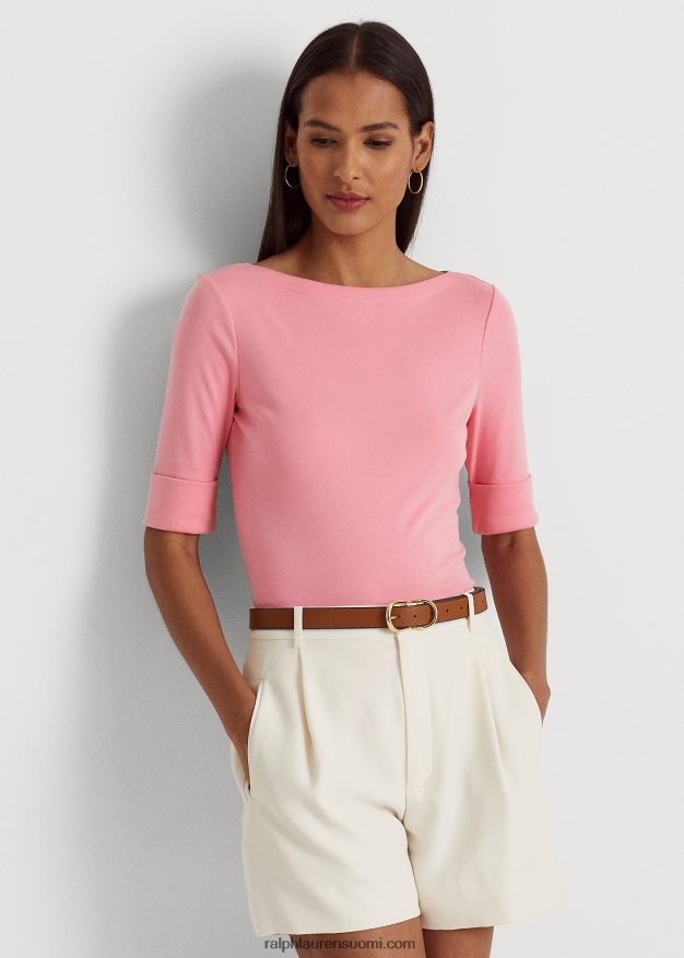 Ralph Lauren naiset joustava puuvillainen boatneck T-paita 0Z24ZR3942 altaan vieressä ruusu