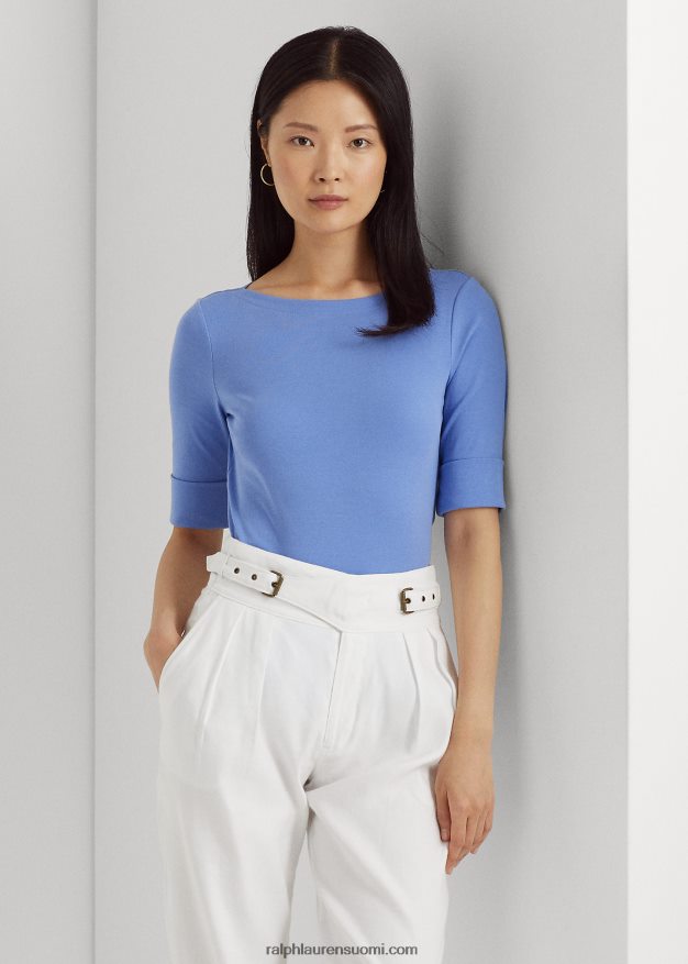 Ralph Lauren naiset joustava puuvillainen boatneck T-paita 0Z24ZR3943 sininen sumu