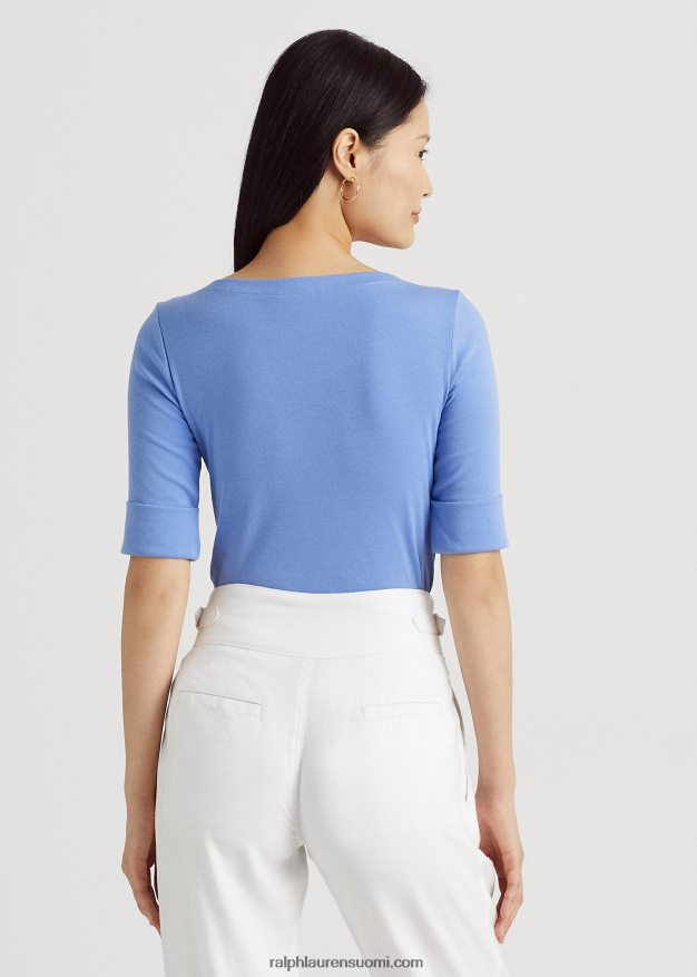 Ralph Lauren naiset joustava puuvillainen boatneck T-paita 0Z24ZR3943 sininen sumu