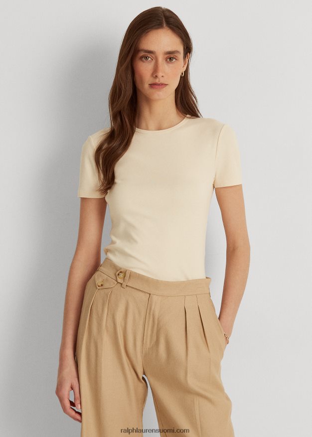 Ralph Lauren naiset joustava puuvillainen t-paita 0Z24ZR3991 mascarpone-kermaa