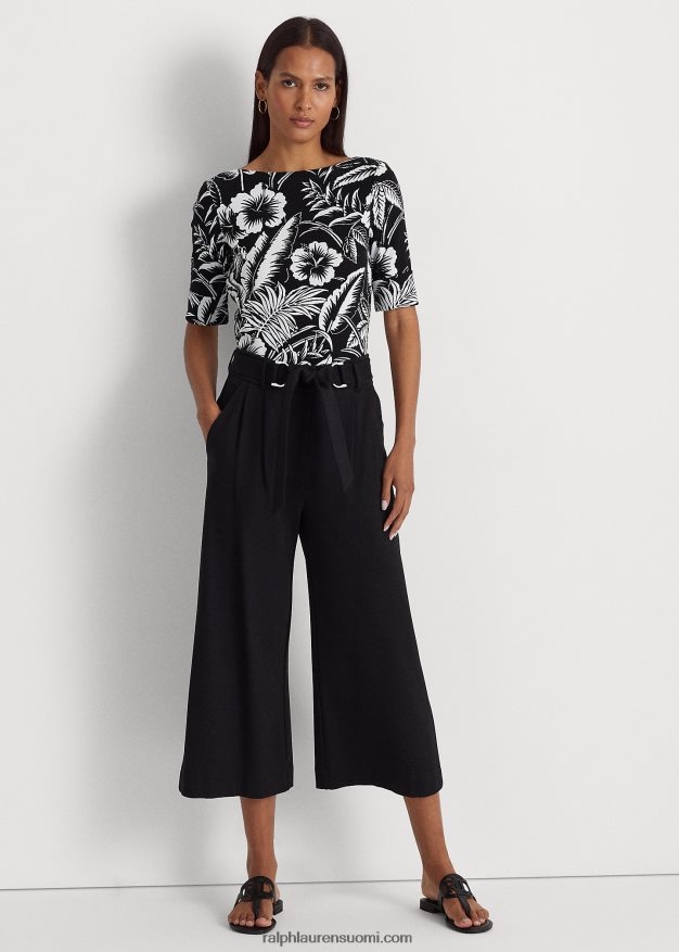 Ralph Lauren naiset kukkakuvioinen joustava puuvillapaita 0Z24ZR3859 musta valkoinen