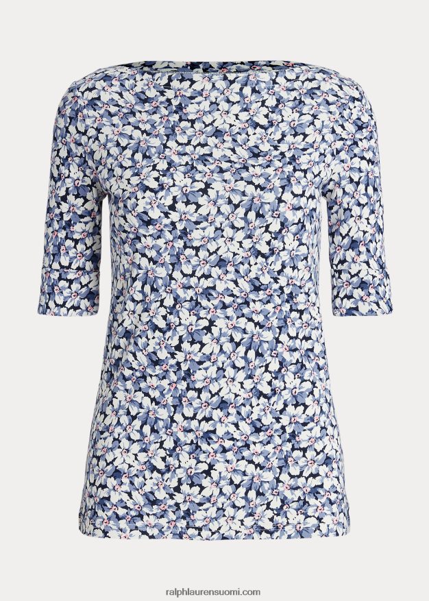 Ralph Lauren naiset kukkakuvioinen joustava puuvillapaita 0Z24ZR3966 sininen/kerma/vaaleanpunainen