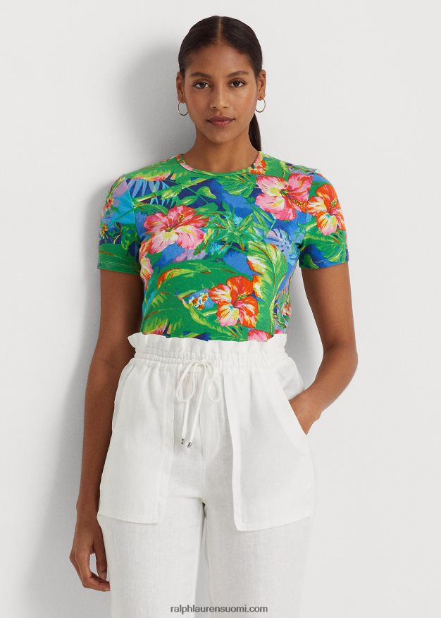 Ralph Lauren naiset kukkakuvioinen joustava puuvillapaita 0Z24ZR4330 vihreä/sininen multi