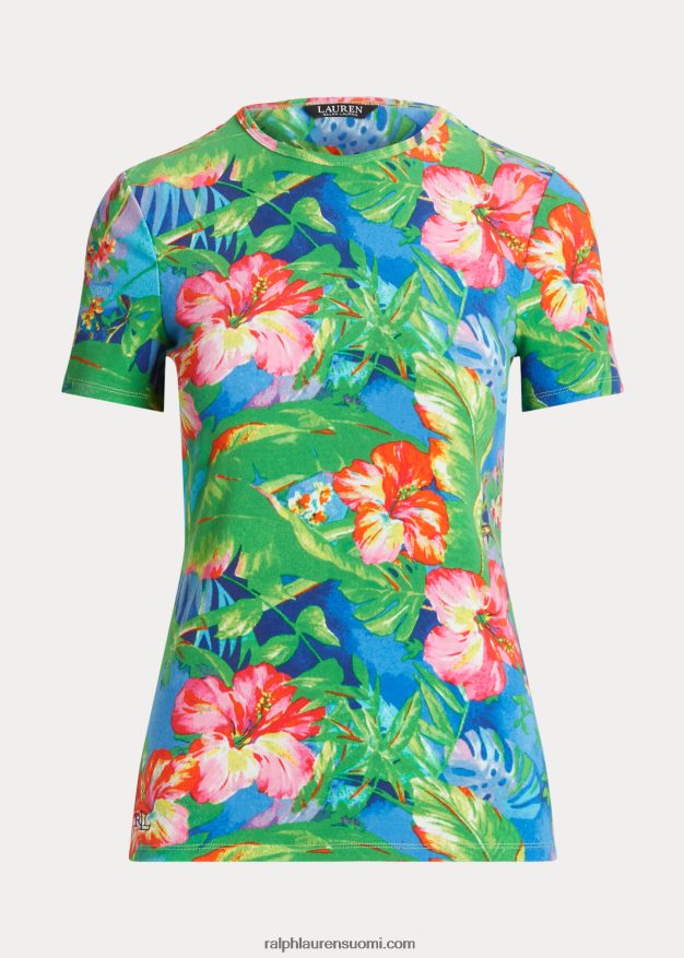 Ralph Lauren naiset kukkakuvioinen joustava puuvillapaita 0Z24ZR4330 vihreä/sininen multi