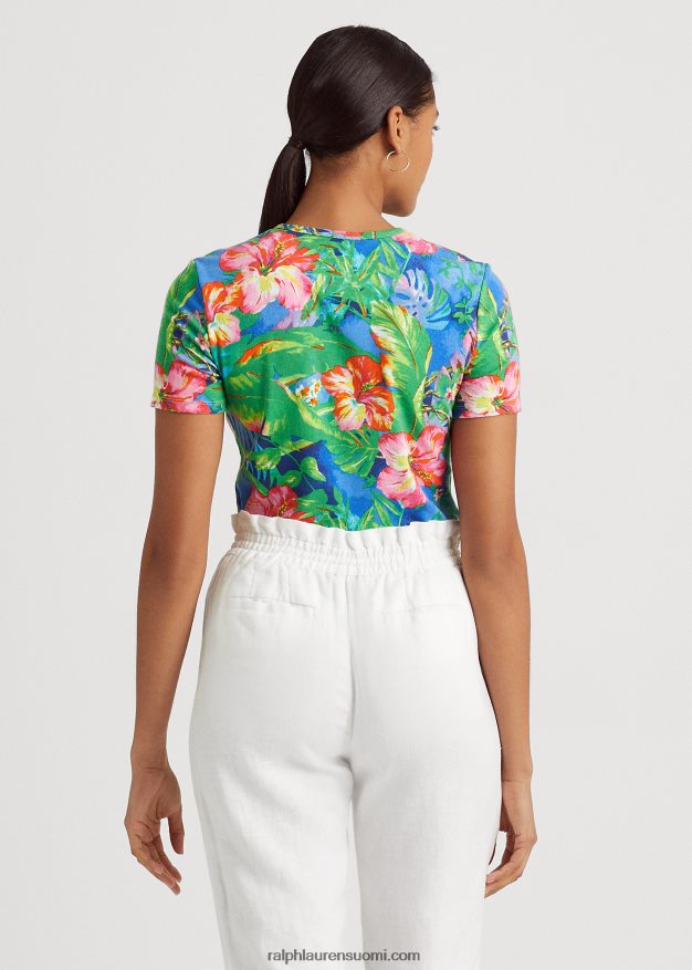 Ralph Lauren naiset kukkakuvioinen joustava puuvillapaita 0Z24ZR4330 vihreä/sininen multi