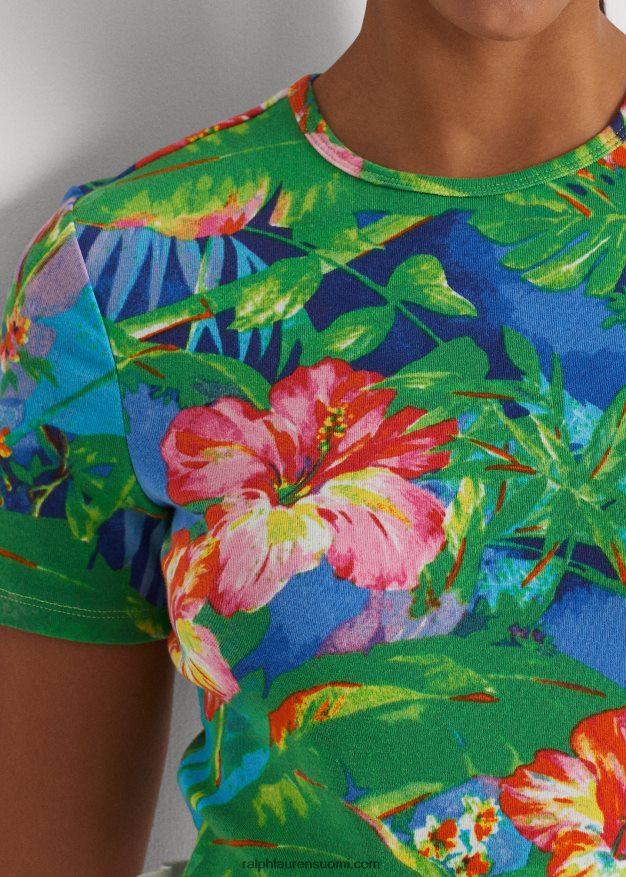 Ralph Lauren naiset kukkakuvioinen joustava puuvillapaita 0Z24ZR4330 vihreä/sininen multi