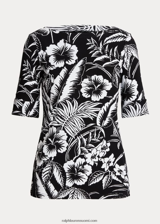 Ralph Lauren naiset kukkakuvioinen joustava puuvillapaita 0Z24ZR4346 musta valkoinen