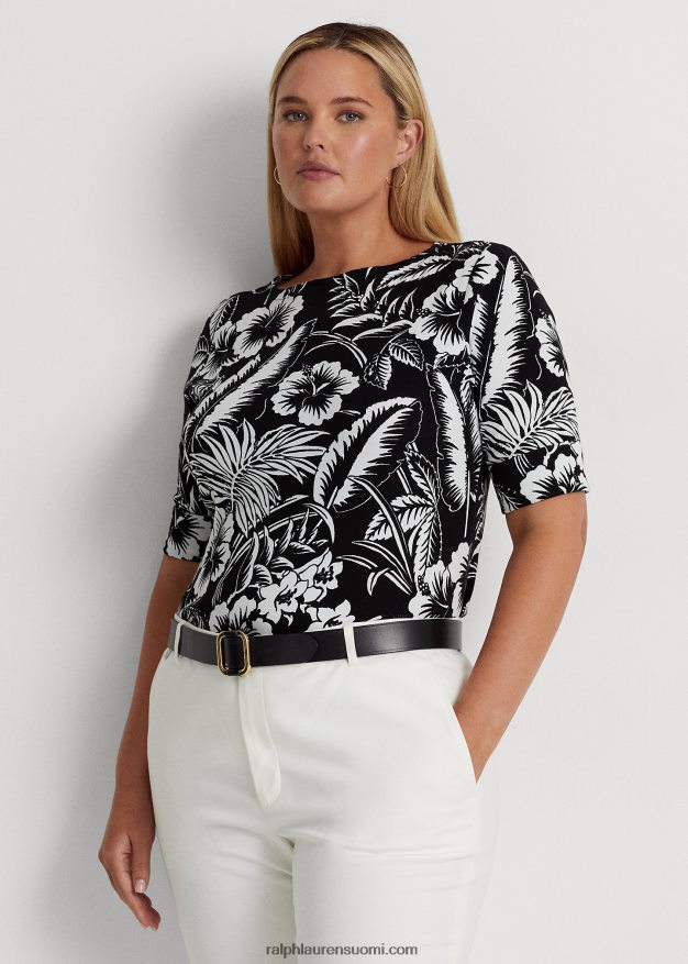 Ralph Lauren naiset kukkakuvioinen joustava puuvillapaita 0Z24ZR4526 musta valkoinen