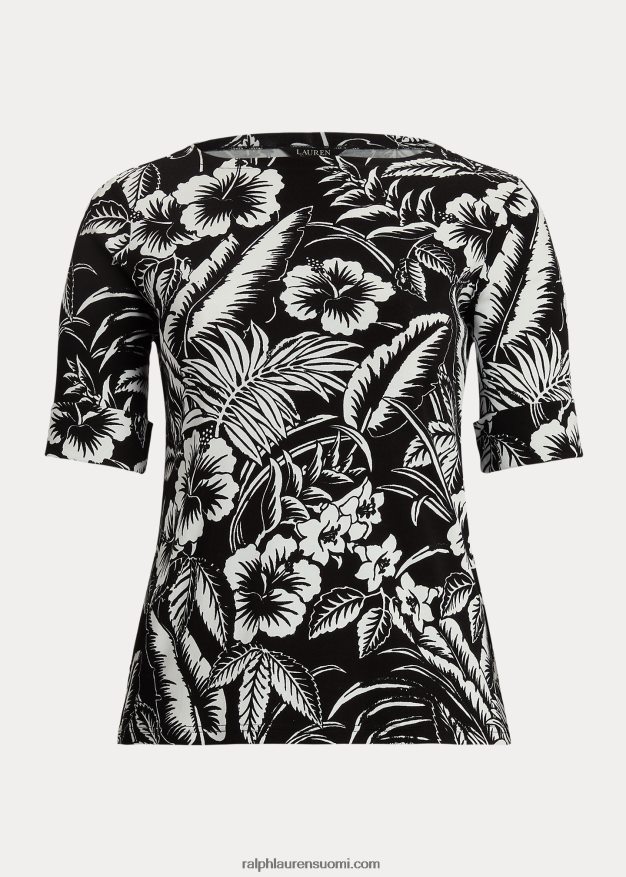 Ralph Lauren naiset kukkakuvioinen joustava puuvillapaita 0Z24ZR4526 musta valkoinen